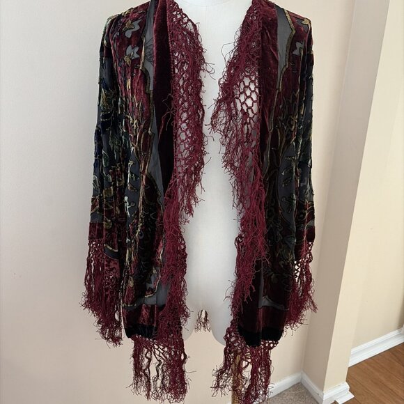 VTG Kirks Folly Burnout Velvet Cardigan Women's One Size Sequins Fringe Stunning - Picture 5 of 10